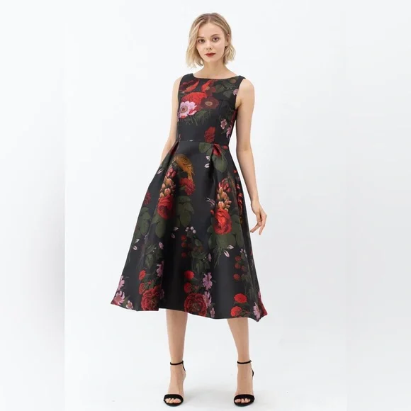 NWT CHICWISH GORGEOUS ROSE JACQUARD SLEEVELESS MIDI DRESS - Picture 3 of 13